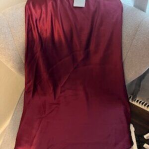 Renee C Solid Burgundy Satin Midi Skirt